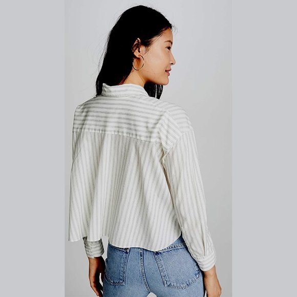James Perse Striped Relaxed Blouse, Cropped, Boxy - Picture 4 of 13